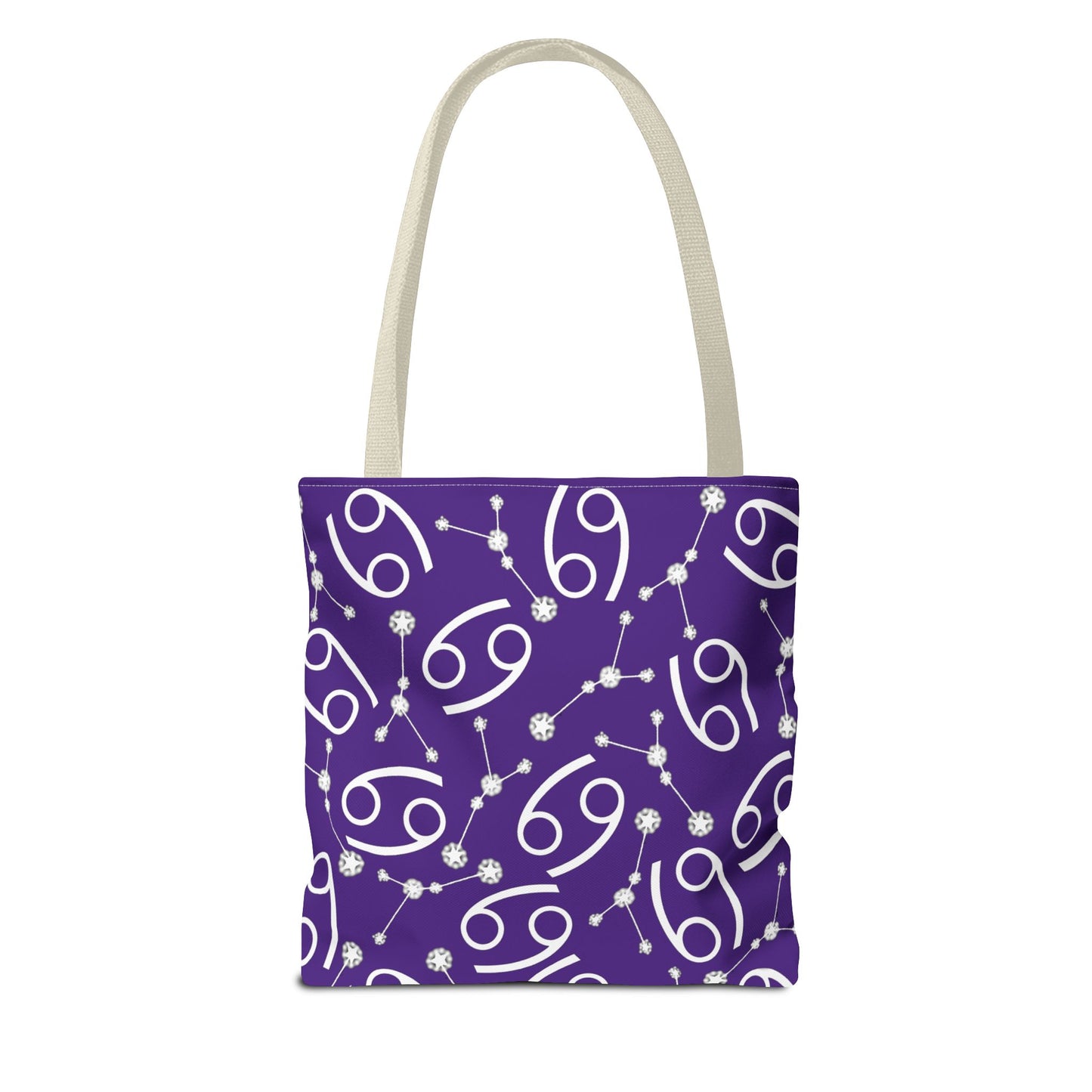 Tote Bag, Cancer Zodiac Sign, AOP, (Purple, White)
