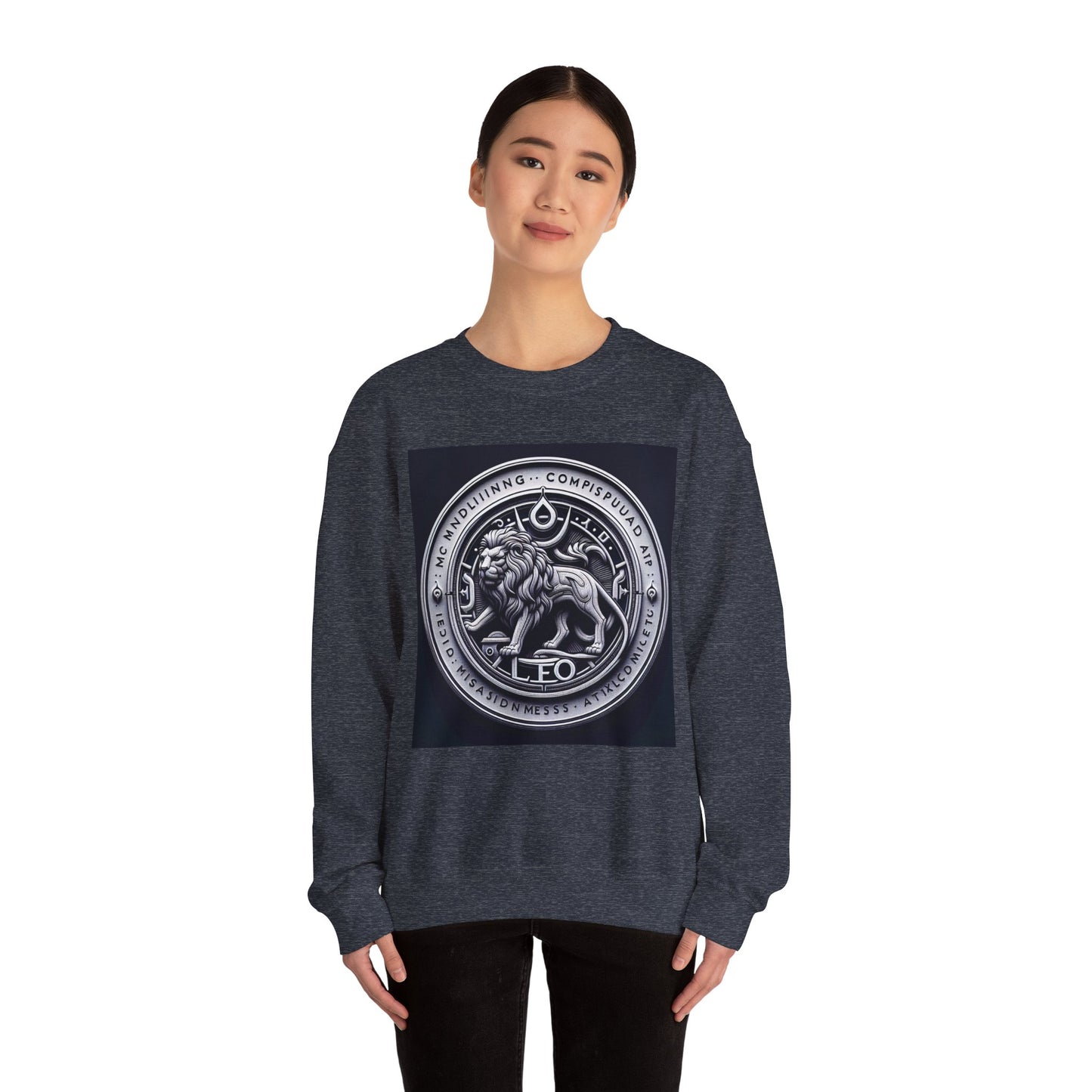 Unisex Heavy Blend™ Crewneck Sweatshirt, Lion Coin, Leo Zodiac Design