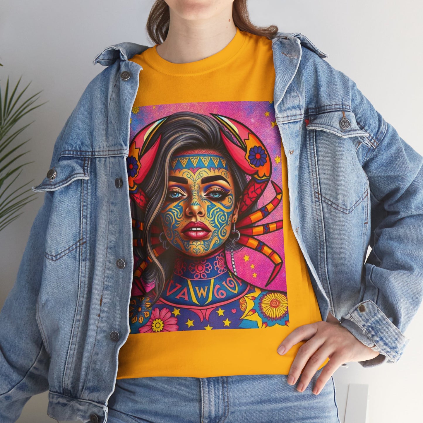 Unisex Heavy Cotton T-Shirt, Cancer, Zodiac v3, Sexy Art
