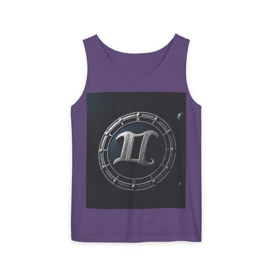Unisex Garment-Dyed, Tank Top, Gemini Design, Space Symbol v1, 100% US cotton