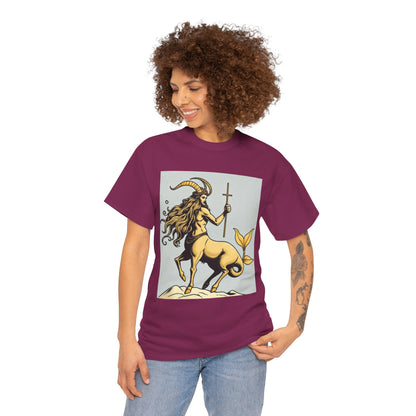 Unisex Heavy Cotton T-Shirt, Capricorn God v3, Zodiac Design