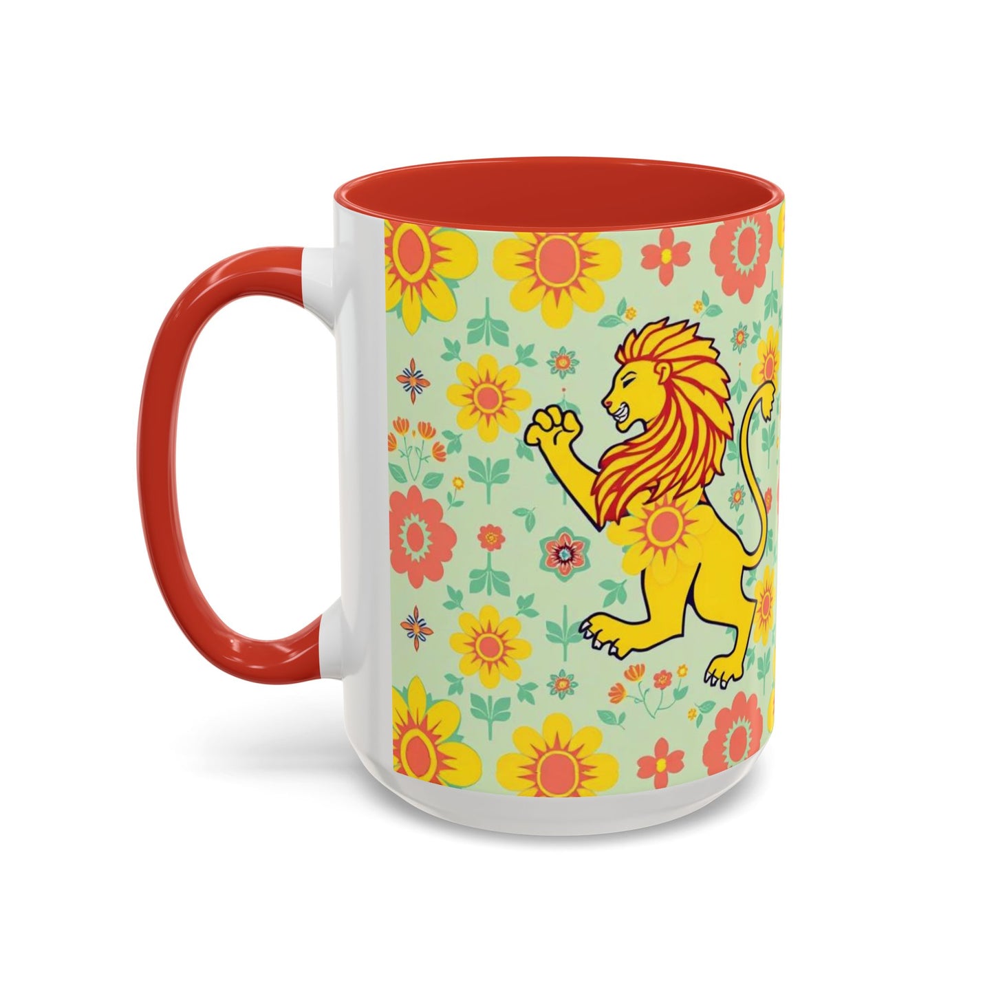 Accent Coffee Mug, Leo, Zodiac v2, Flower Pattern, (11, 15oz)