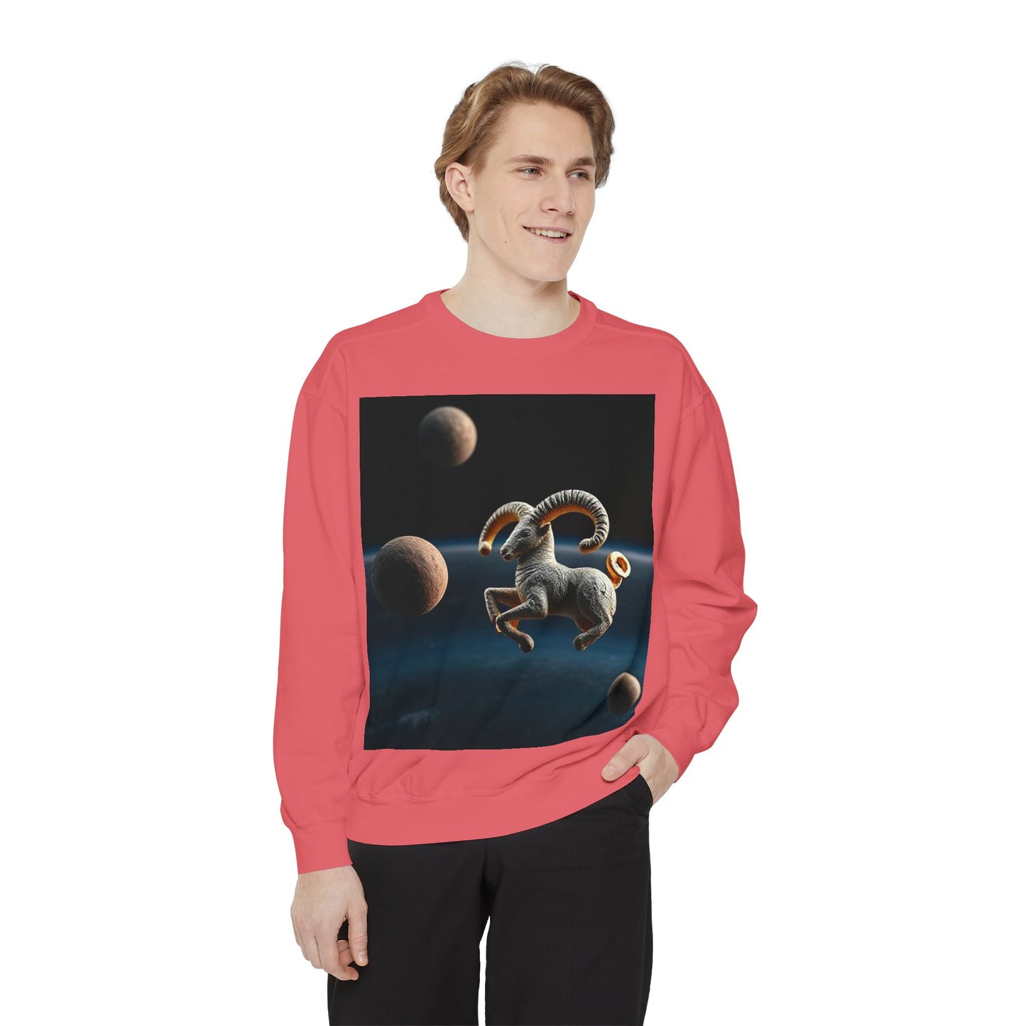 Garment-Dyed Sweatshirt, Unisex, Space Animal Design v1, Aries