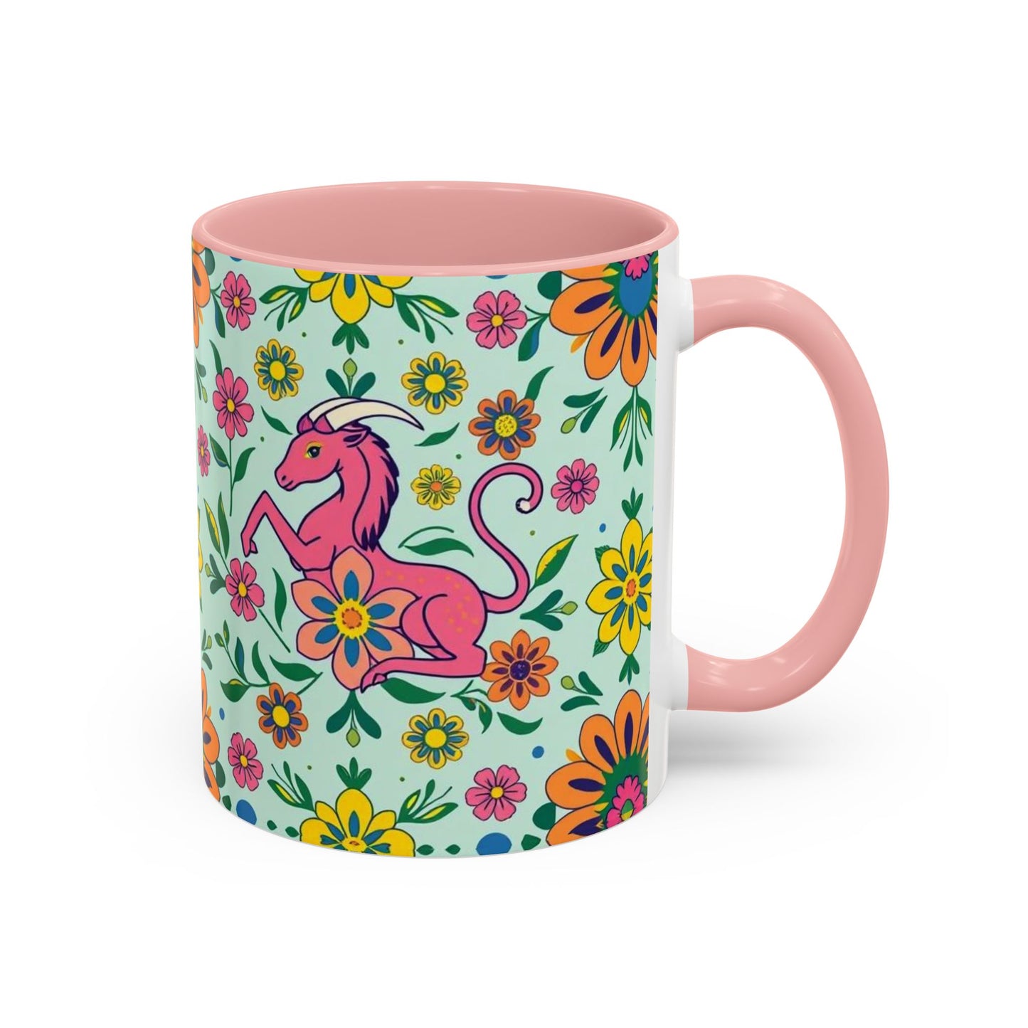 Accent Coffee Mug, Aquarius, Zodiac, Flower Pattern, (11, 15oz)