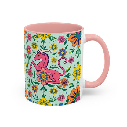 Accent Coffee Mug, Aquarius, Zodiac, Flower Pattern, (11, 15oz)