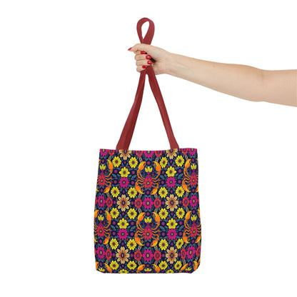 Tote Bag, (AOP), Scorpio, Zodiac v1, Flower Pattern