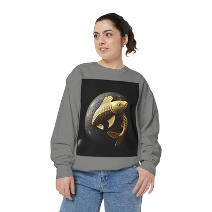 Garment-Dyed Sweatshirt, Unisex, Space Animal Design v1, Pisces