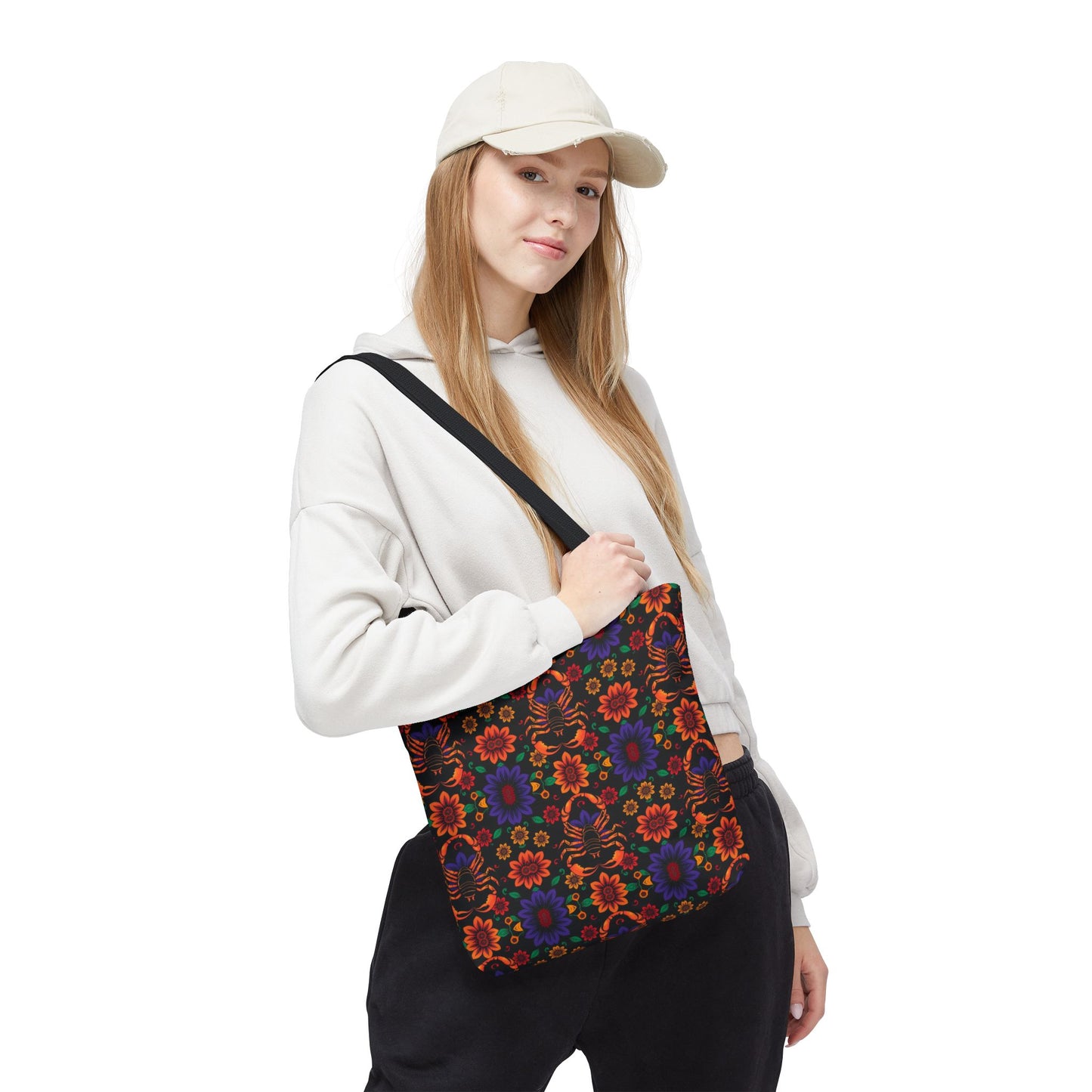 Tote Bag, (AOP), Scorpio, Zodiac v6, Flower Pattern