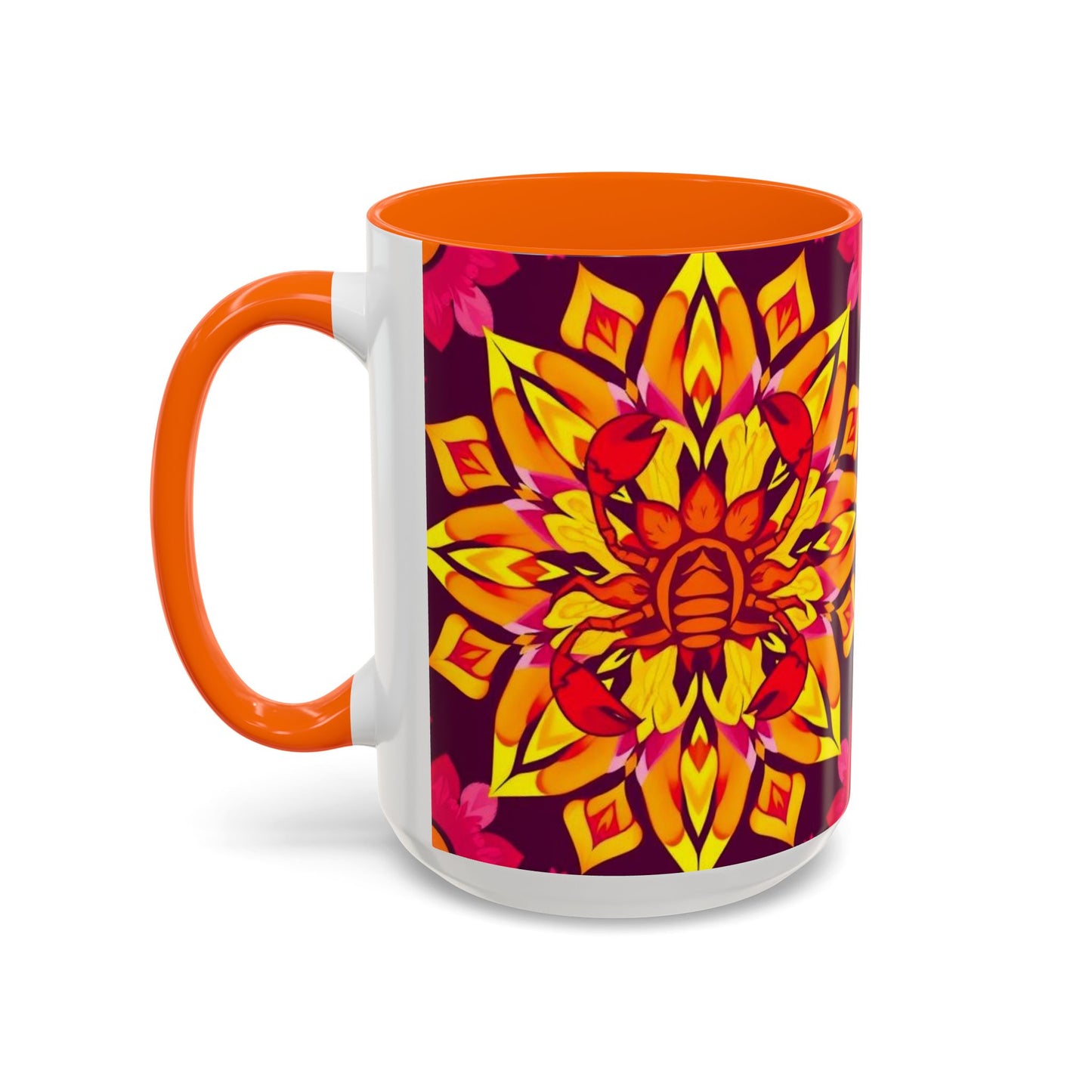 Accent Coffee Mug, Scorpio, Zodiac v1. Flower Pattern, (11, 15oz)