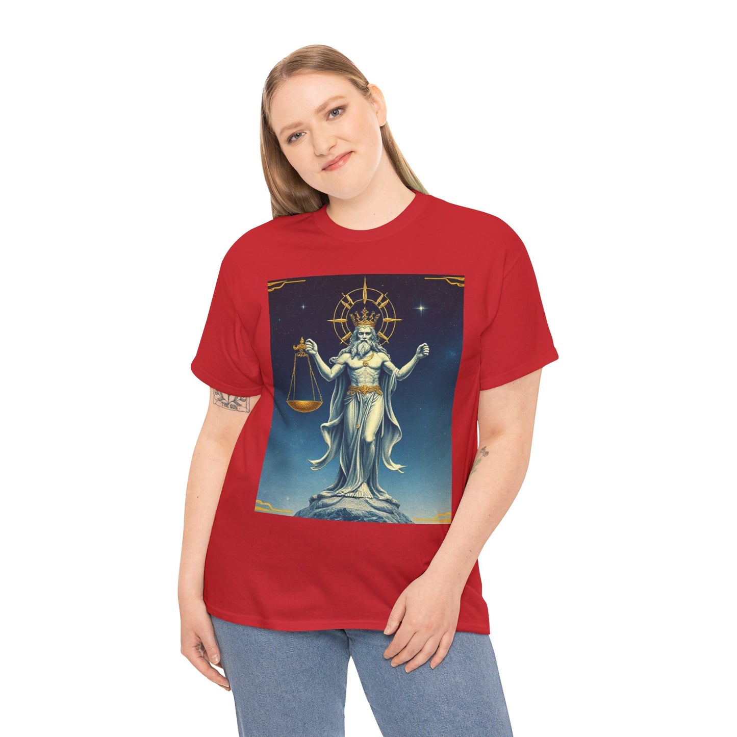 Unisex Heavy Cotton T-Shirt, Space, Libra God, Zodiac Design