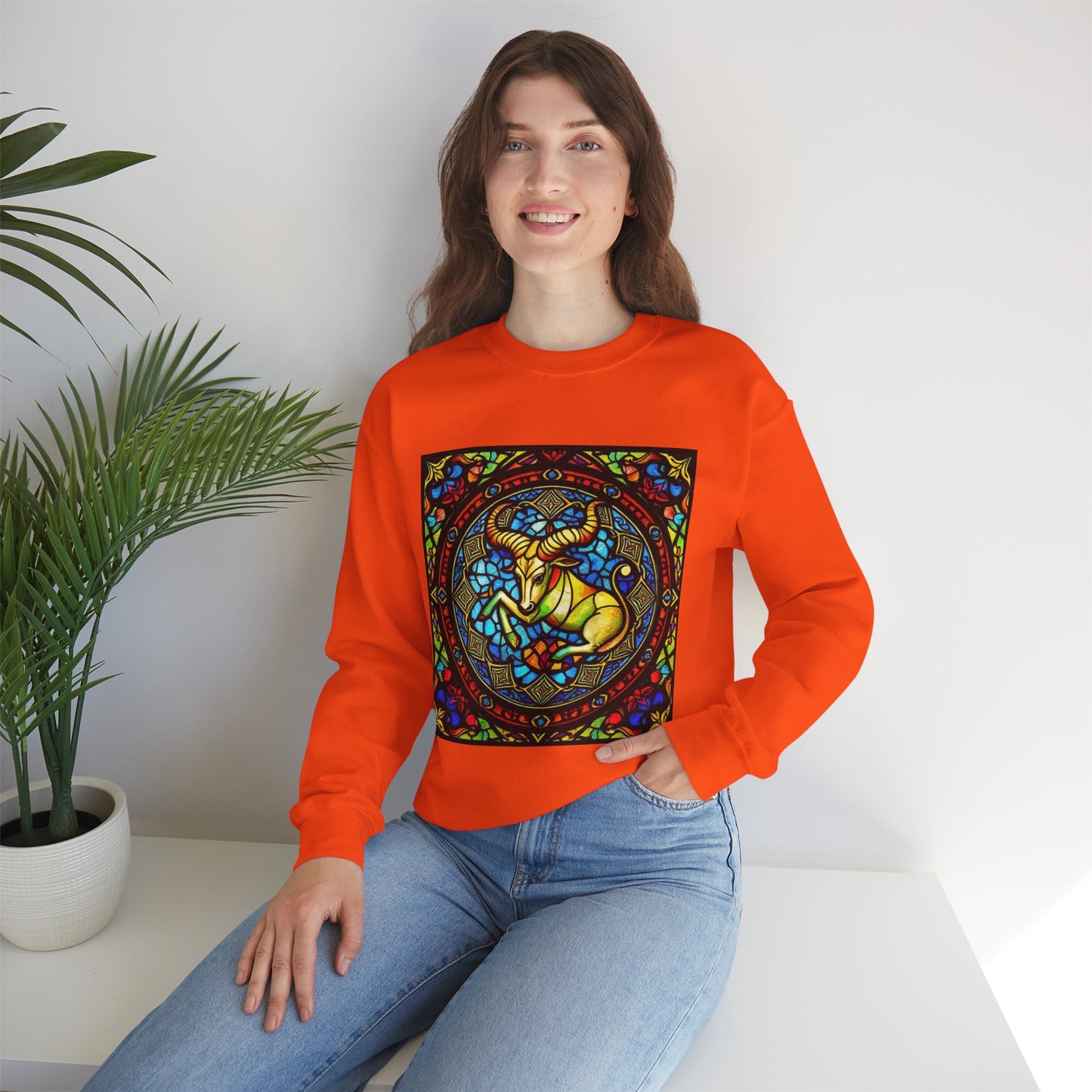 Unisex Heavy Blend™ Crewneck Sweatshirt, Glass, Taurus Zodiac Design
