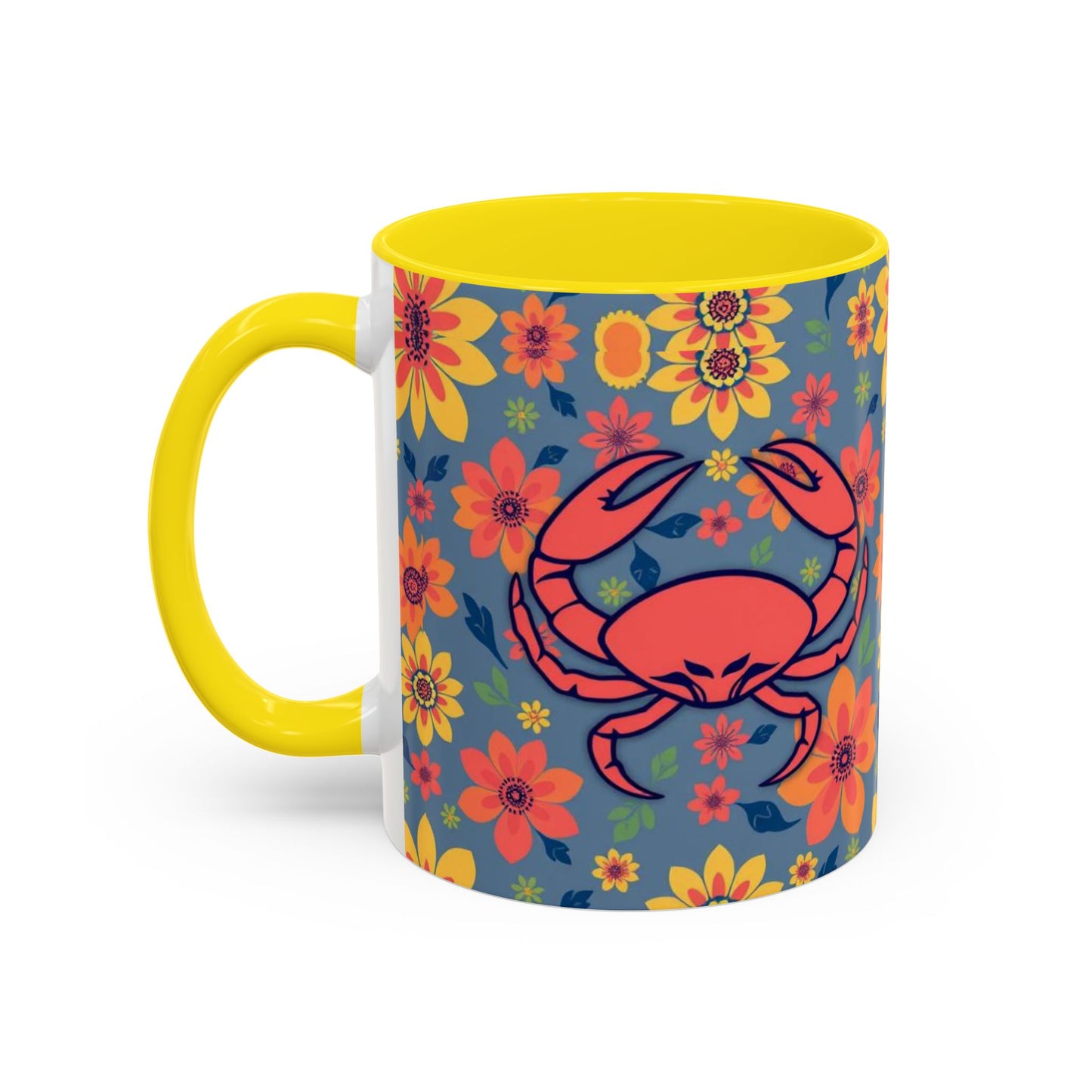 Accent Coffee Mug, Cancer, Zodiac v1, Flower Pattern, (11, 15oz)