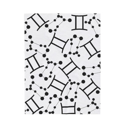 Velveteen Plush Blanket, Gemini Zodiac Sign, Constellation & Symbol, White, 100% polyester