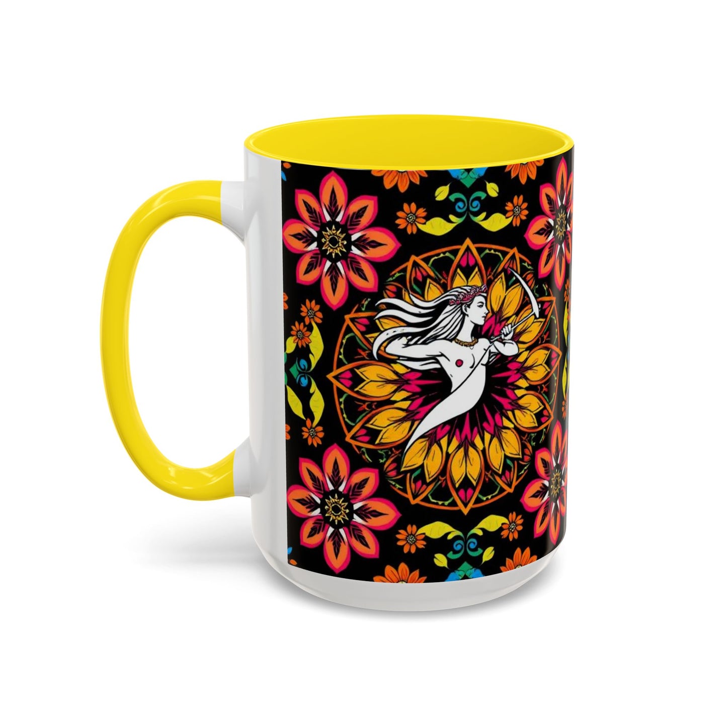 Accent Coffee Mug, Sagittarius, Zodiac v2. Flower Pattern, (11, 15oz)