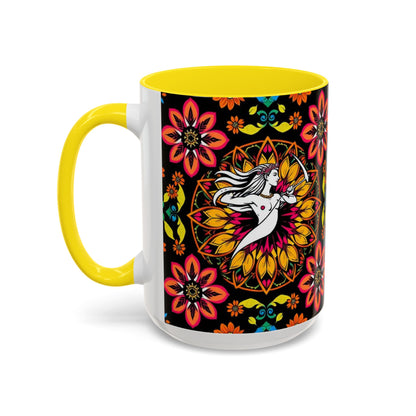 Accent Coffee Mug, Sagittarius, Zodiac v2. Flower Pattern, (11, 15oz)