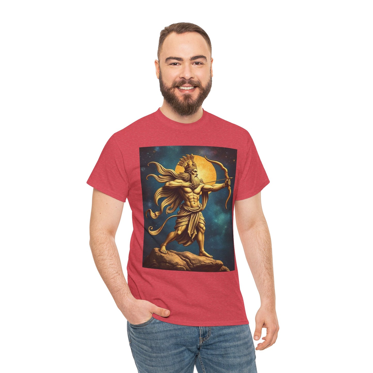 Unisex Heavy Cotton T-Shirt, Midnight Arrow, Sagittarius Zodiac Design