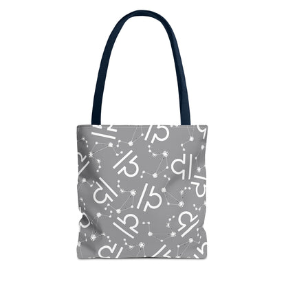 Tote Bag, Libra Zodiac Sign, AOP, (Grey, White)