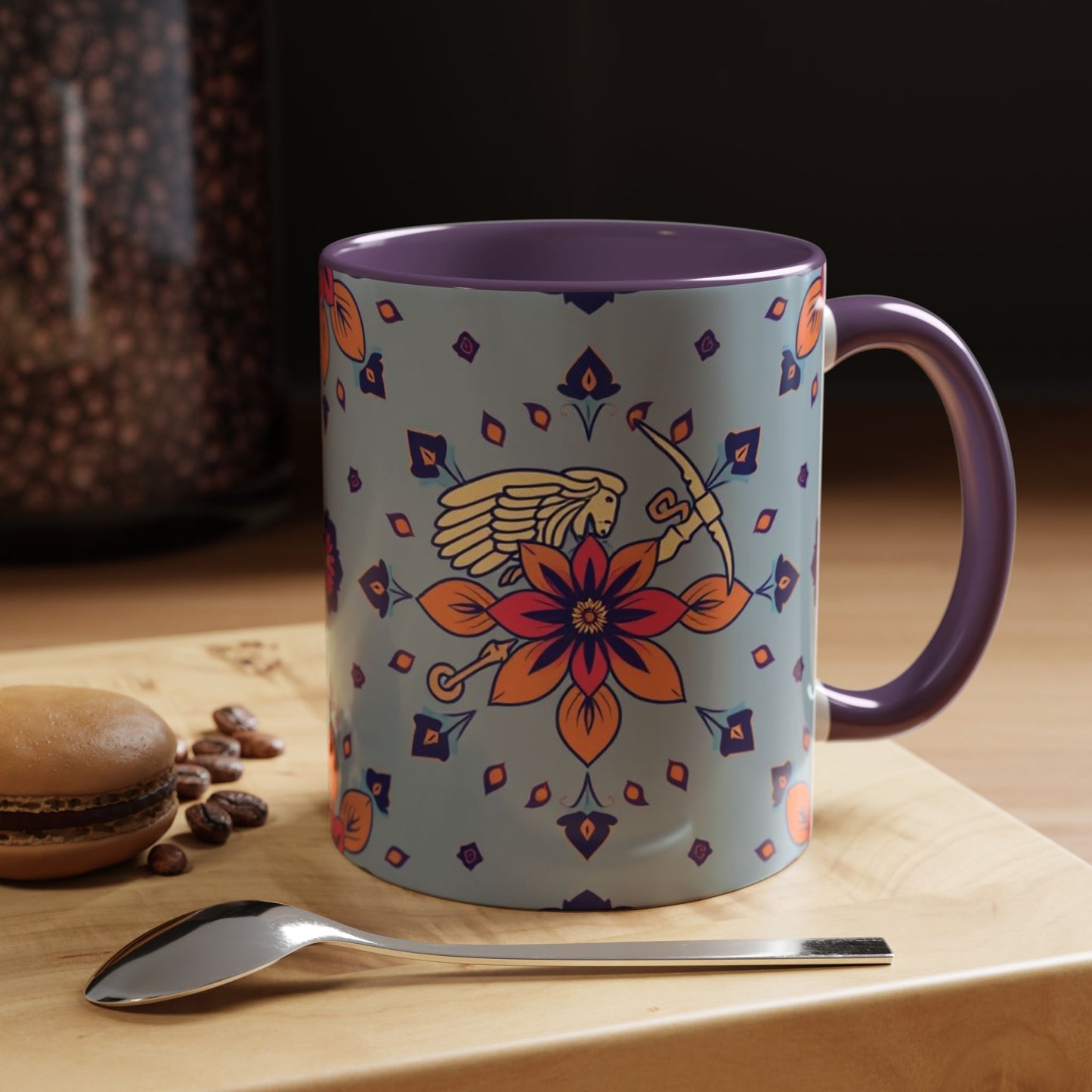 Accent Coffee Mug, Sagittarius, Zodiac v3. Flower Pattern, (11, 15oz)