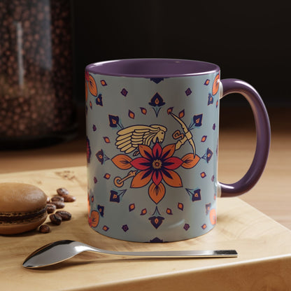 Accent Coffee Mug, Sagittarius, Zodiac v3. Flower Pattern, (11, 15oz)