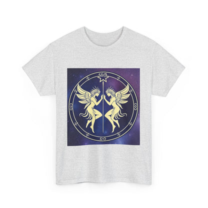 Unisex Heavy Cotton T-Shirt, Space Angel Twins, Gemini Zodiac Design