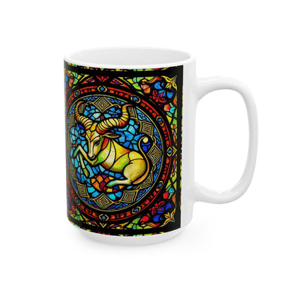 Ceramic Mug, (11oz, 15oz), Ceramic Coffee Mug, AOP, Glass Design v1, Taurus Zodiac