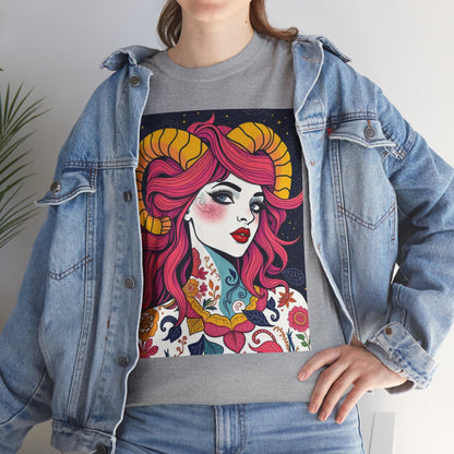 Unisex Heavy Cotton T-Shirt, Aries, Zodiac v2, Sexy Art
