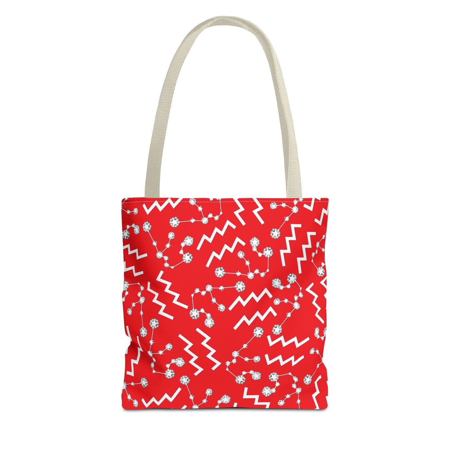 Tote Bag, Aquarius Zodiac Sign, AOP, (Red, White)
