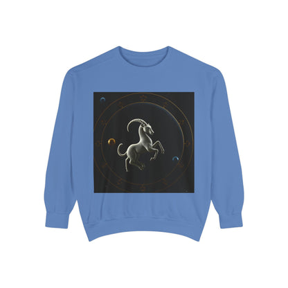 Garment-Dyed Sweatshirt, Unisex, Space Animal Design v1, Capricorn