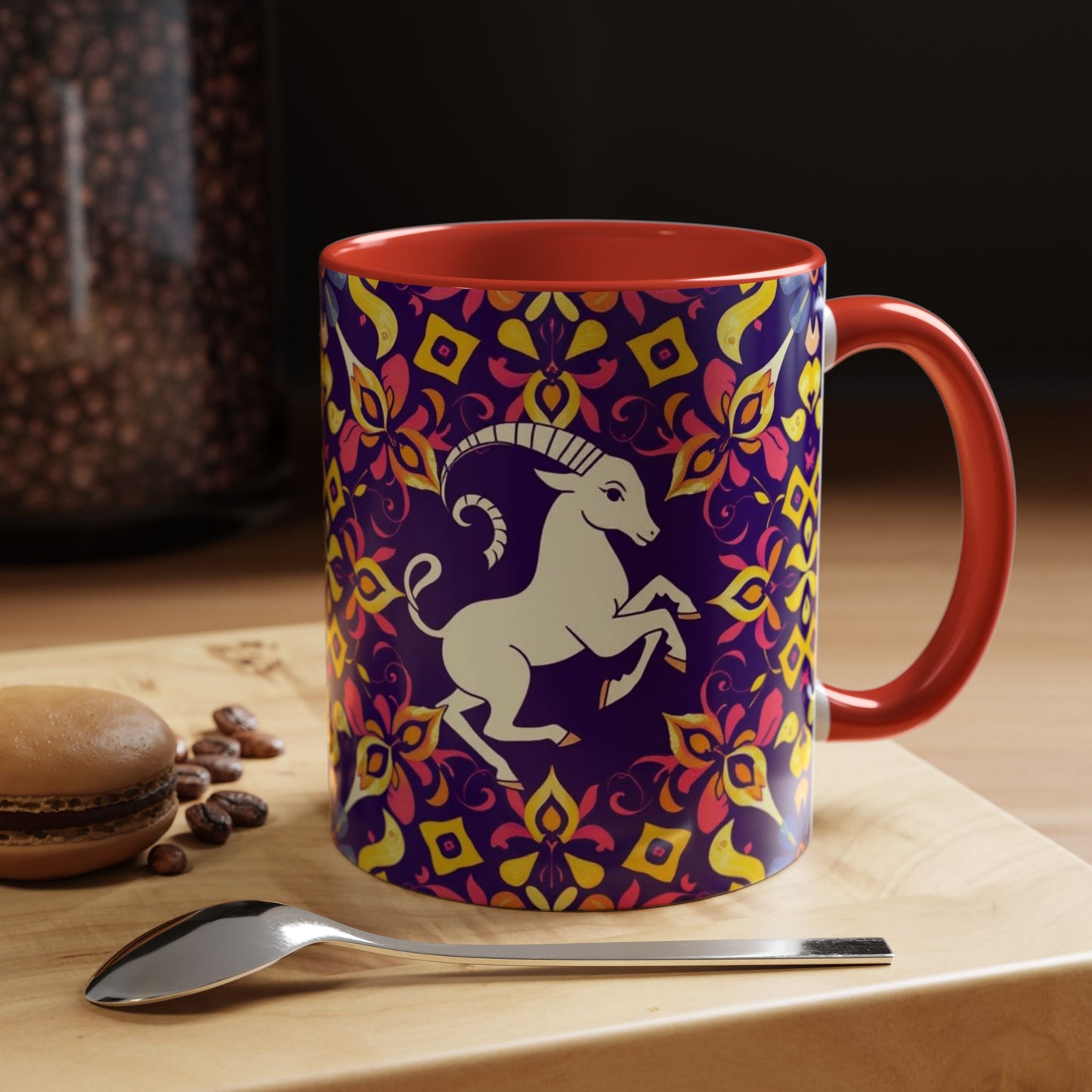 Accent Coffee Mug, Capricorn, Zodiac v1, Flower Pattern, (11, 15oz)