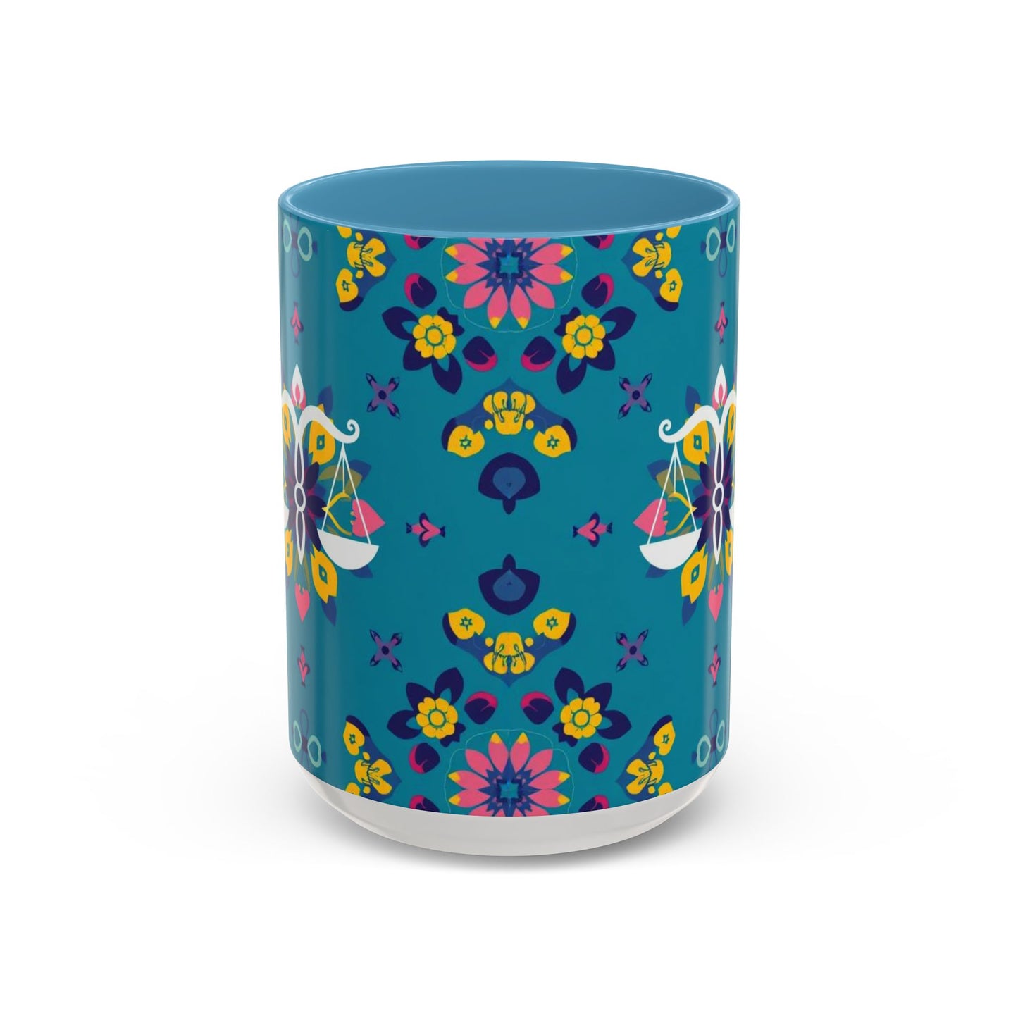 Accent Coffee Mug, Libra, Zodiac v2, Flower Pattern, (11, 15oz)
