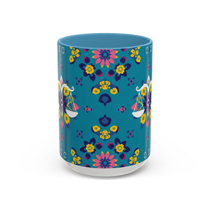 Accent Coffee Mug, Libra, Zodiac v2, Flower Pattern, (11, 15oz)