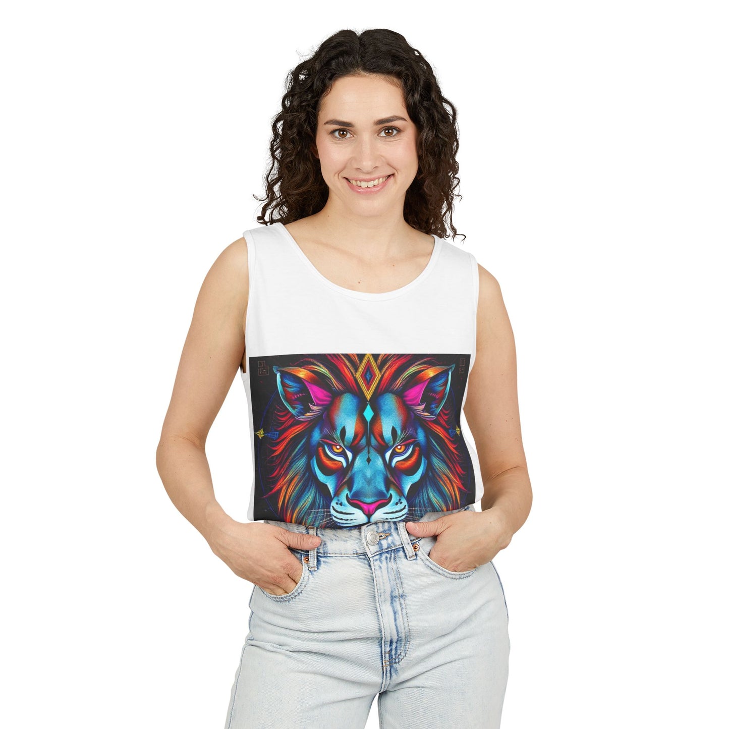 Unisex Garment-Dyed, Tank Top, Leo, Pop Art v1, 100% US cotton