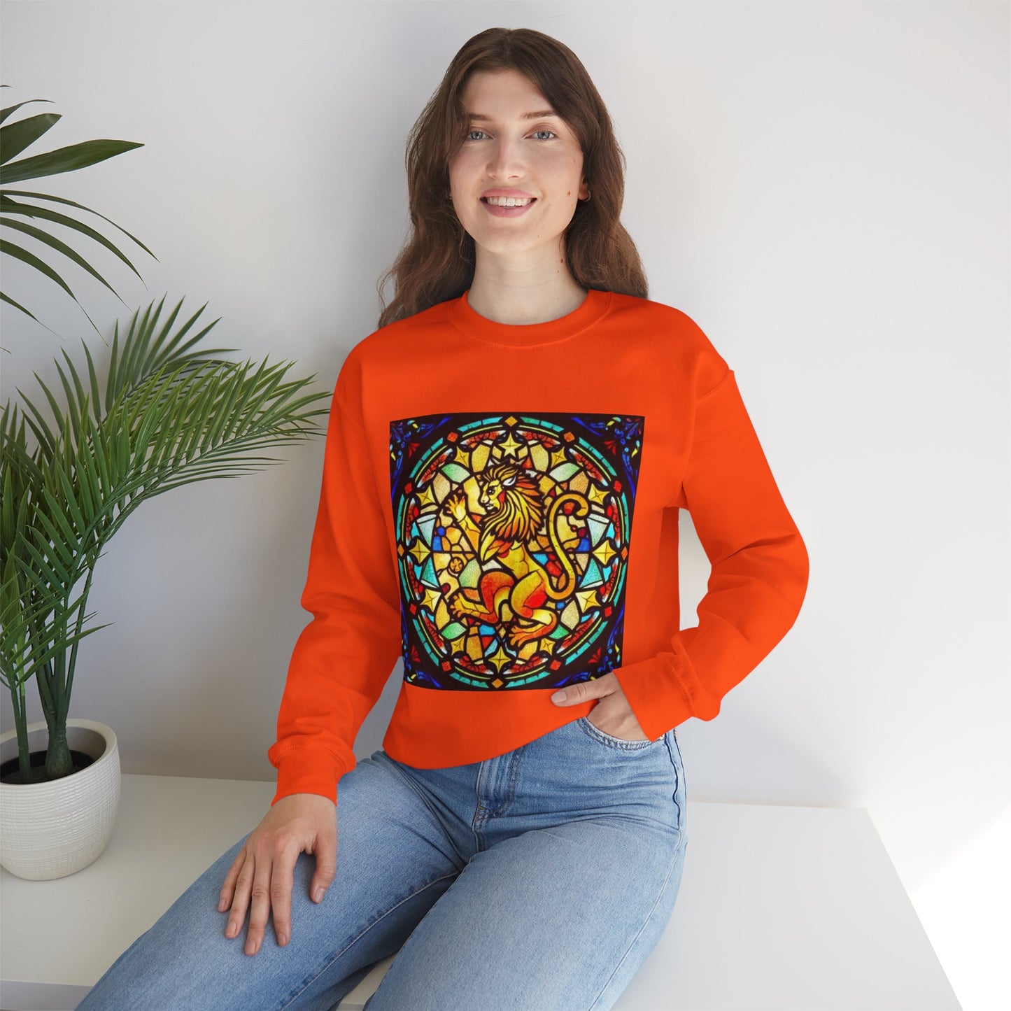Unisex Heavy Blend™ Crewneck Sweatshirt, Glass 1, Leo Zodiac Design
