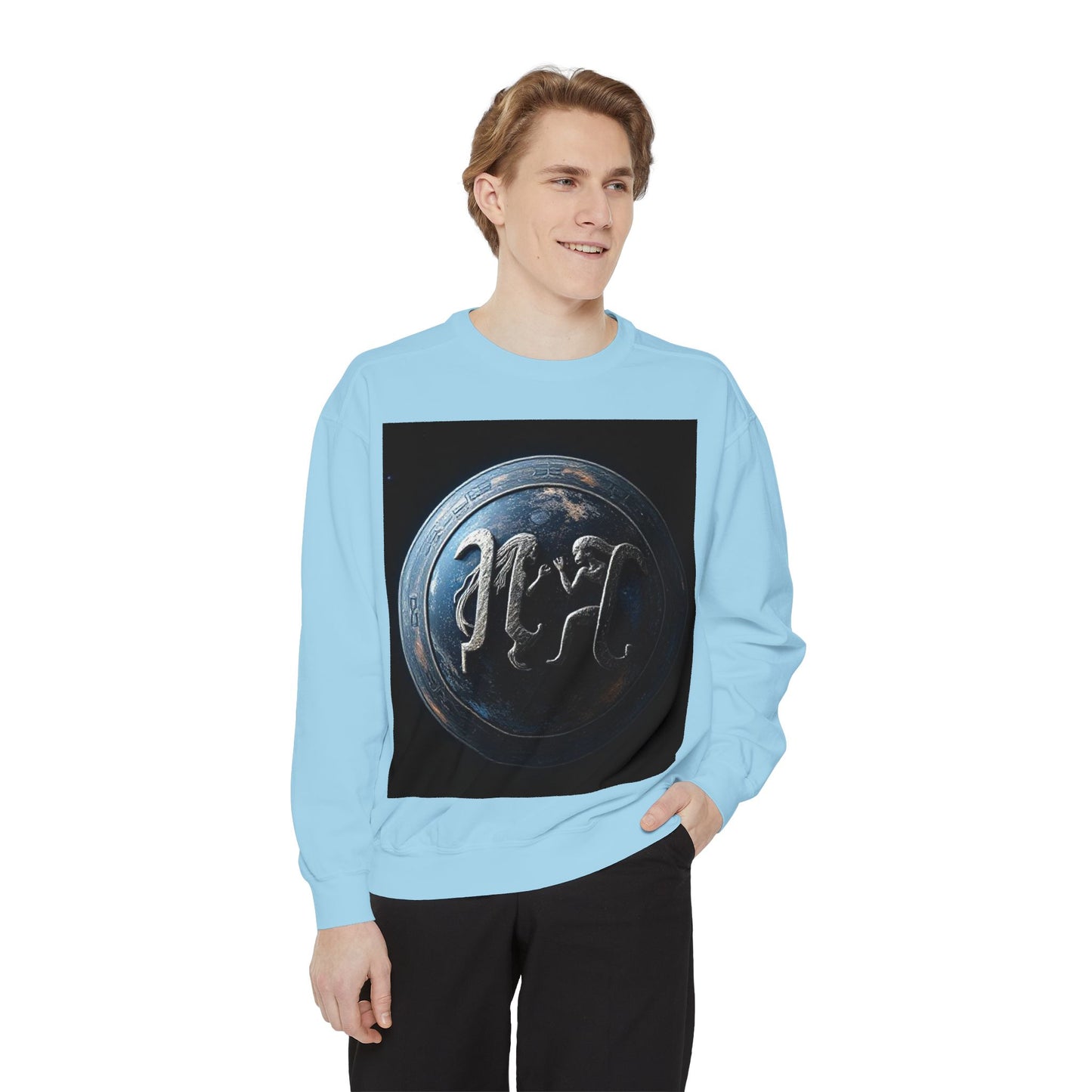 Garment-Dyed Sweatshirt, Unisex, Space Symbol Design, Gemini
