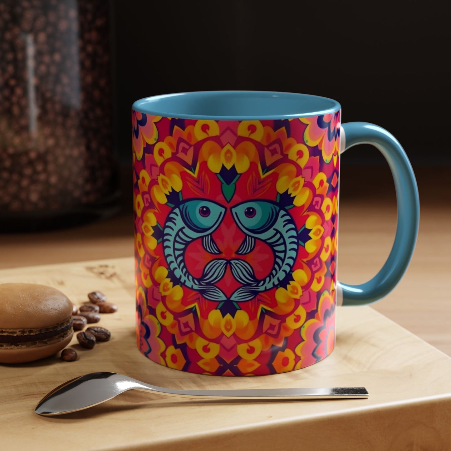 Accent Coffee Mug, Pisces, Zodiac v1, Flower Pattern, (11, 15oz)