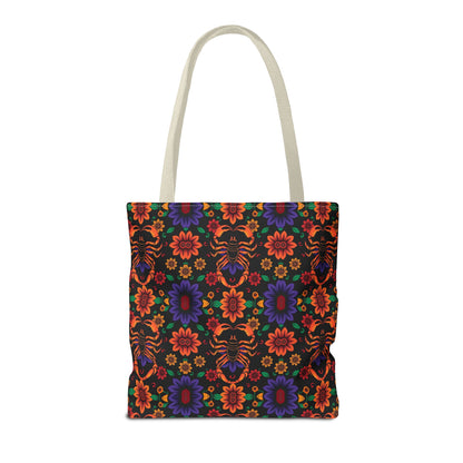 Tote Bag, (AOP), Scorpio, Zodiac v6, Flower Pattern