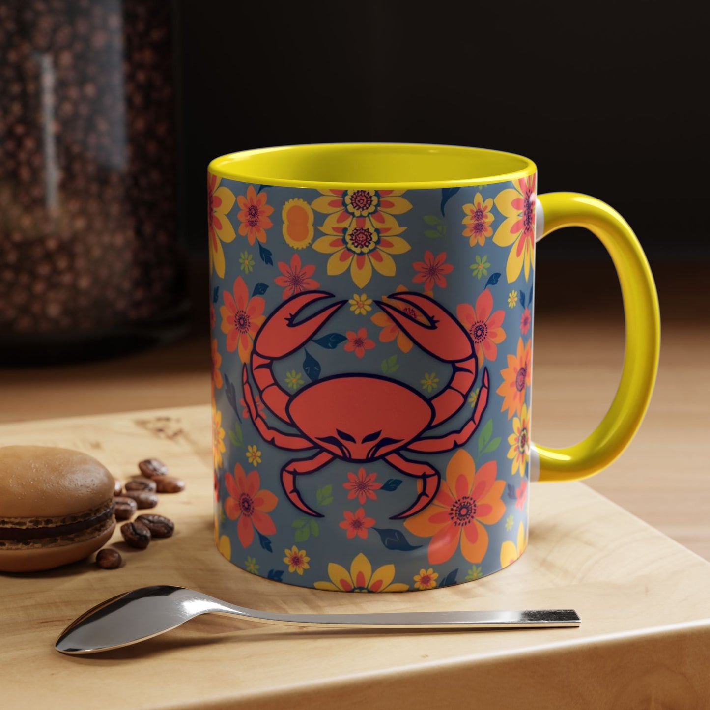 Accent Coffee Mug, Cancer, Zodiac v1, Flower Pattern, (11, 15oz)