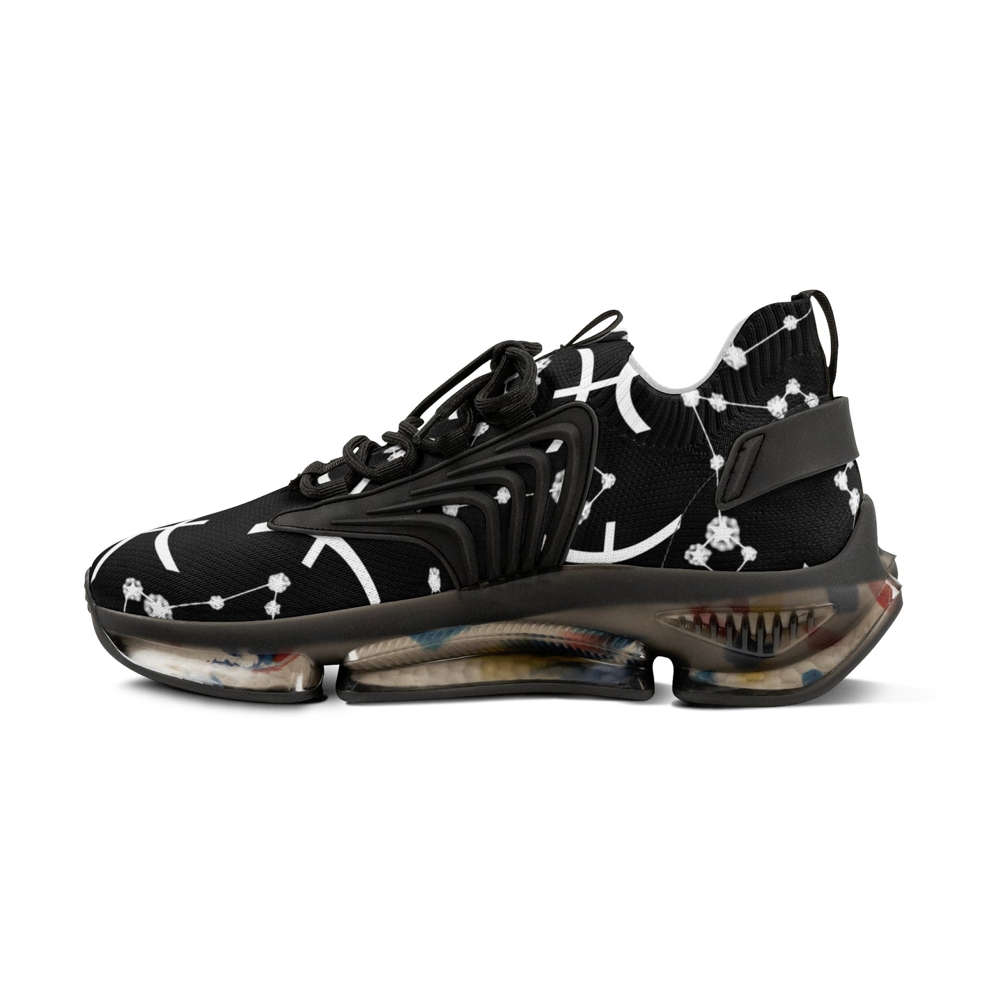 Men's Mesh Sneakers, Pisces Zodiac Sign, AOP, Black