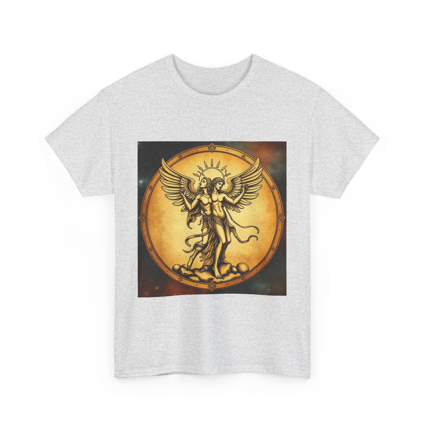 Unisex Heavy Cotton T-Shirt, Twin Angel v1, Gemini Zodiac Design