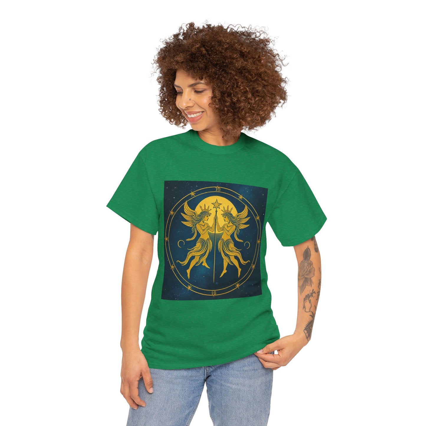 Unisex Heavy Cotton T-Shirt, Space Angel Twins v4, Gemini Zodiac Design
