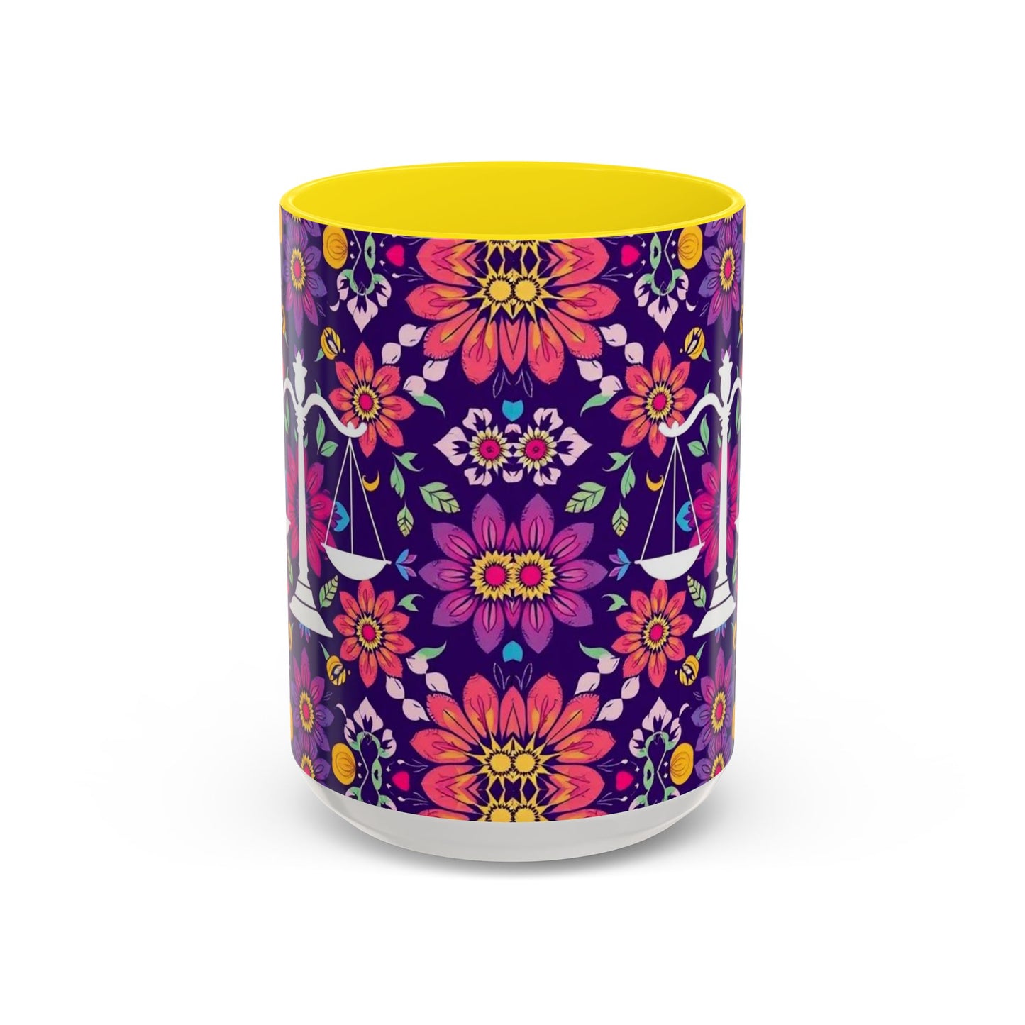 Accent Coffee Mug, Libra, Zodiac v3, Flower Pattern, (11, 15oz)