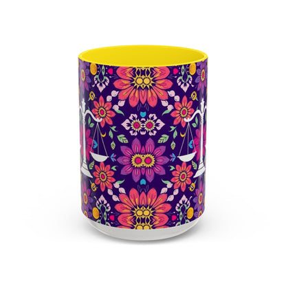 Accent Coffee Mug, Libra, Zodiac v3, Flower Pattern, (11, 15oz)