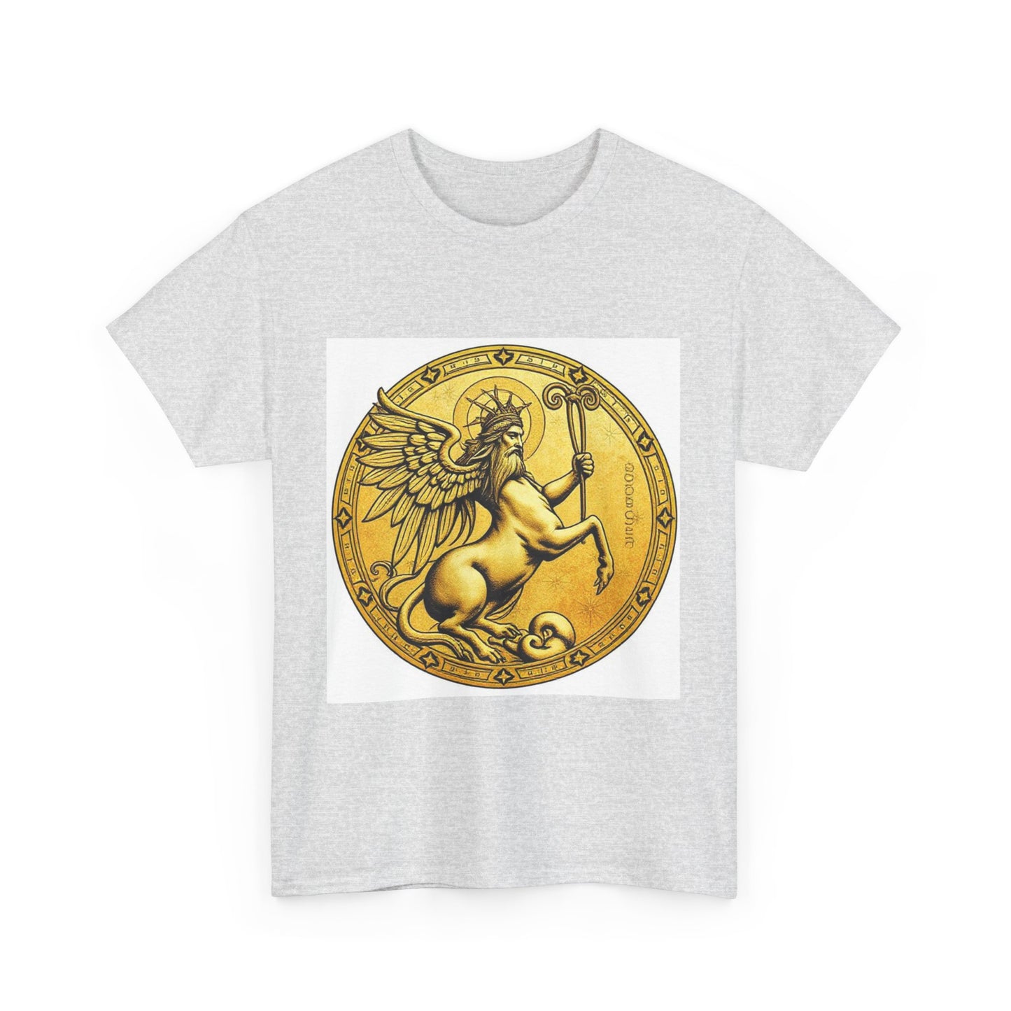 Unisex Heavy Cotton T-Shirt, Golden Angel Coin v1, Virgo Zodiac Design