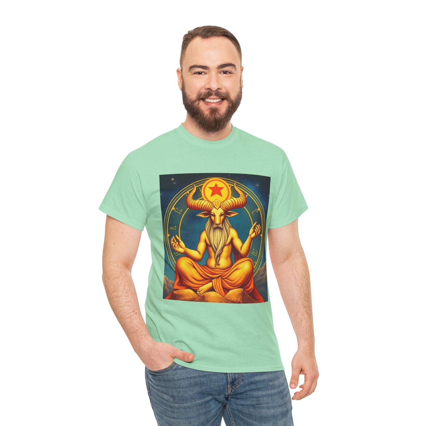 Unisex Heavy Cotton T-Shirt, Meditating Bull, Taurus Zodiac Design