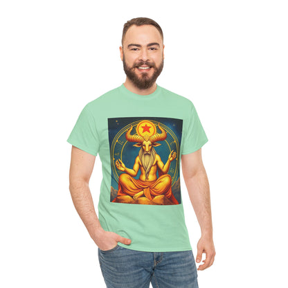 Unisex Heavy Cotton T-Shirt, Meditating Bull, Taurus Zodiac Design