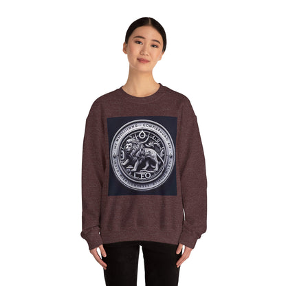 Unisex Heavy Blend™ Crewneck Sweatshirt, Lion Coin, Leo Zodiac Design