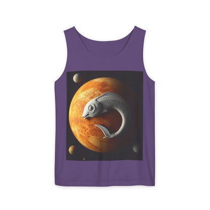Unisex Garment-Dyed, Tank Top, Pisces Design, Space Animal, 100% US cotton