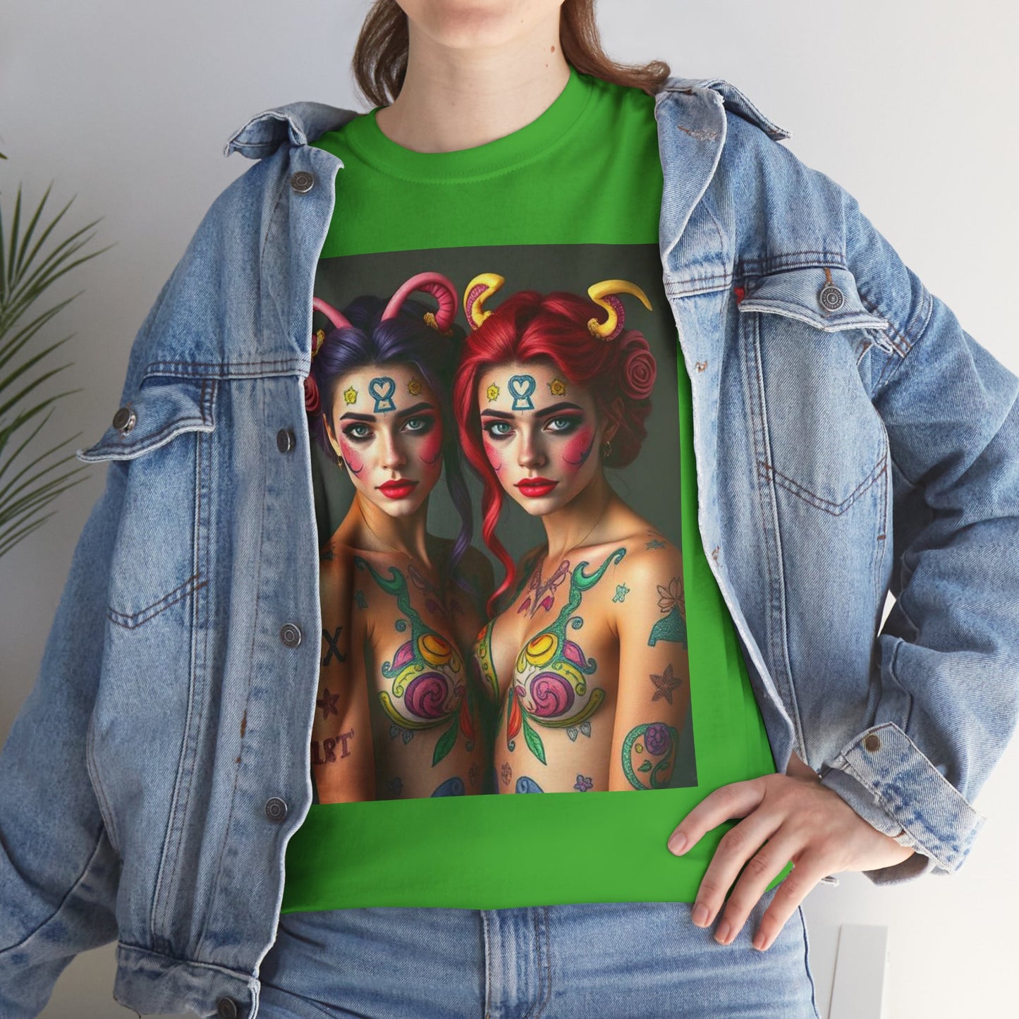 Unisex Heavy Cotton T-Shirt, Gemini, Zodiac v3, Sexy Art