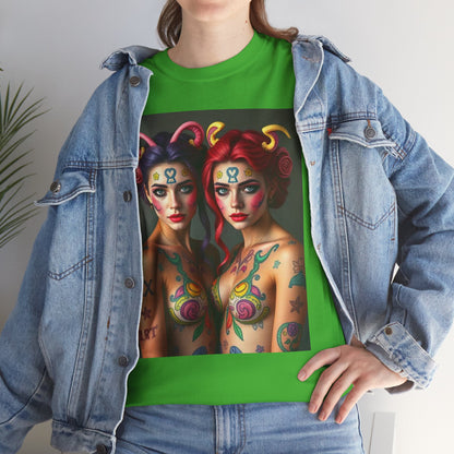 Unisex Heavy Cotton T-Shirt, Gemini, Zodiac v3, Sexy Art