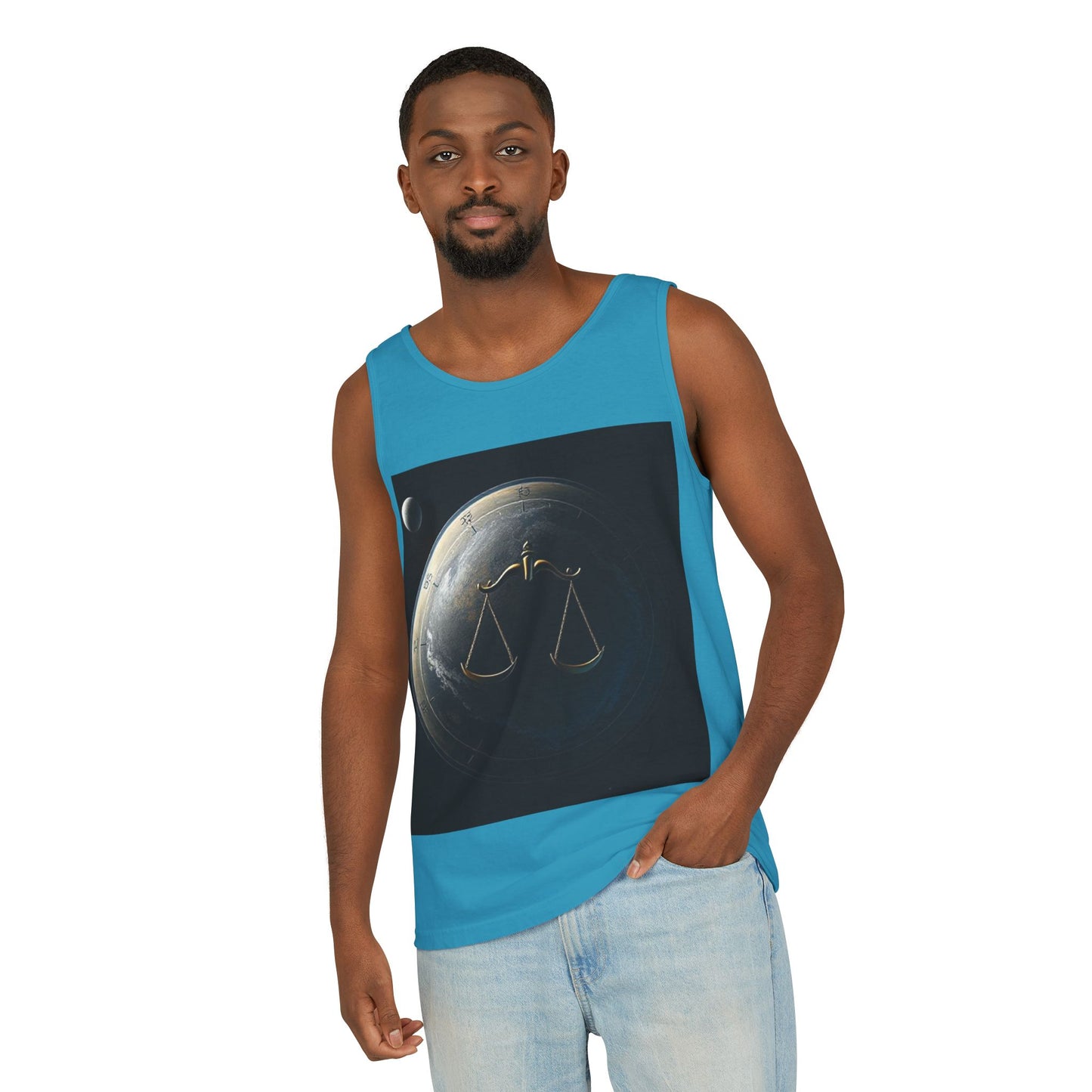 Unisex Garment-Dyed, Tank Top, Libra Design, Space Scale v1, 100% US cotton